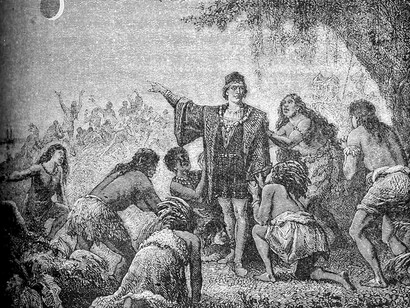 lustración del siglo XIX de Camille Flammarion sobre el célebre eclipse de 1504 con el que Colón presuntamente asombró a los indígenas de Jamaica