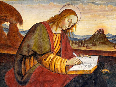 Dipinto di San Giovanni Evangelista nel Monastero del Sacro Speco a Subiaco, Italia