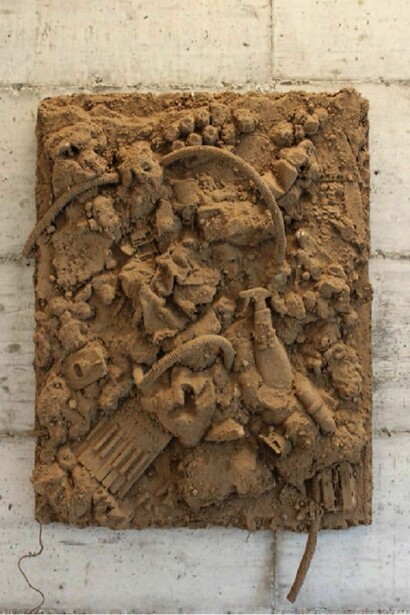 untitled 2012 earth, polystyrene, objects cm. 140 x 100 x 28
