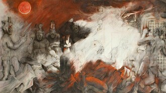 Popol Vuh, Oriente (1978), mural de Fernando Castro Pacheco en el Palacio de Gobierno de Yucatán. Esta obra expone al arte como testimonio de la resistencia histórica y la pluralidad cultural de la nación
