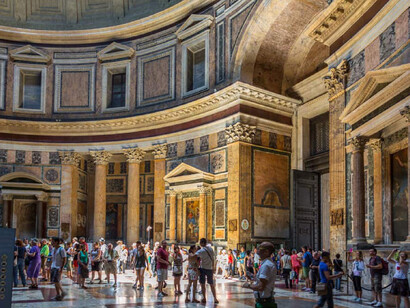 The Pantheon, originally constructed as a Roman temple, has served as a Catholic church since AD 609 and stands in Rome, Italy