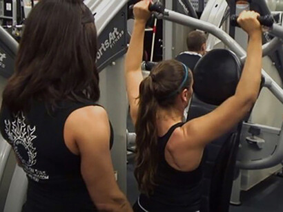 Age 47, training with bodybuilder Nola Trimble, Quads Gym, Chicago, Illinois