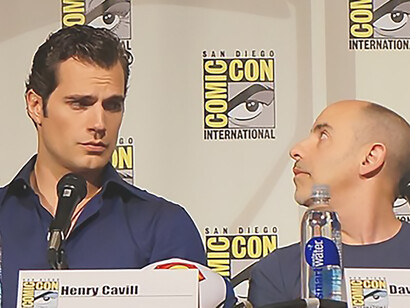 Henry Cavill, David Goyer speaking at Comic con, San Diego, California, USA