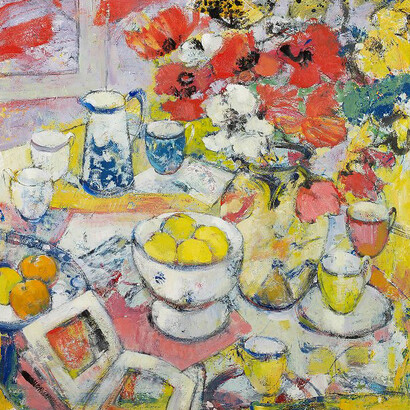 Peter McLaren, Still Life with Poppies and Lemons, Oil on board, 36” x 48”