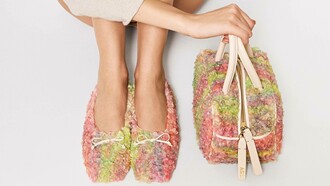Memy Cool, ballerina a punta quadrata con pelo di tessuto multicolore aerografato e fondo in cuoio naturale