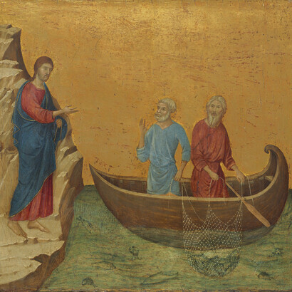 Duccio, Maestà Panels. The calling of the apostles Peter and Andrew, 1308-11. Courtesy of The National Gallery