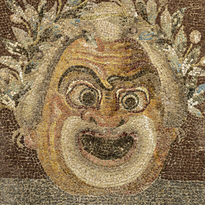 Emblema con máscara de la Comedia Nueva. Roma, Museo Nacional Etrusco de Villa Giulia, Italia