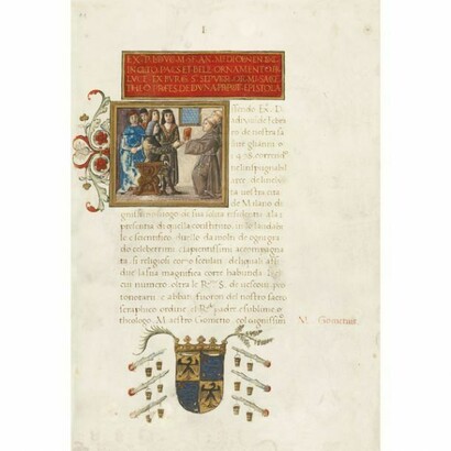 Miniatura da _De divina proportione_ di Luca Pacioli, manoscritto della Biblioteca Universitaria di Ginevra, 1498.