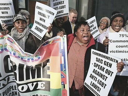 A rally in London outside the Commonwealth Secretariat Headquarters to demand that greater equality for LGBT people is put on the agenda for November's summit, England