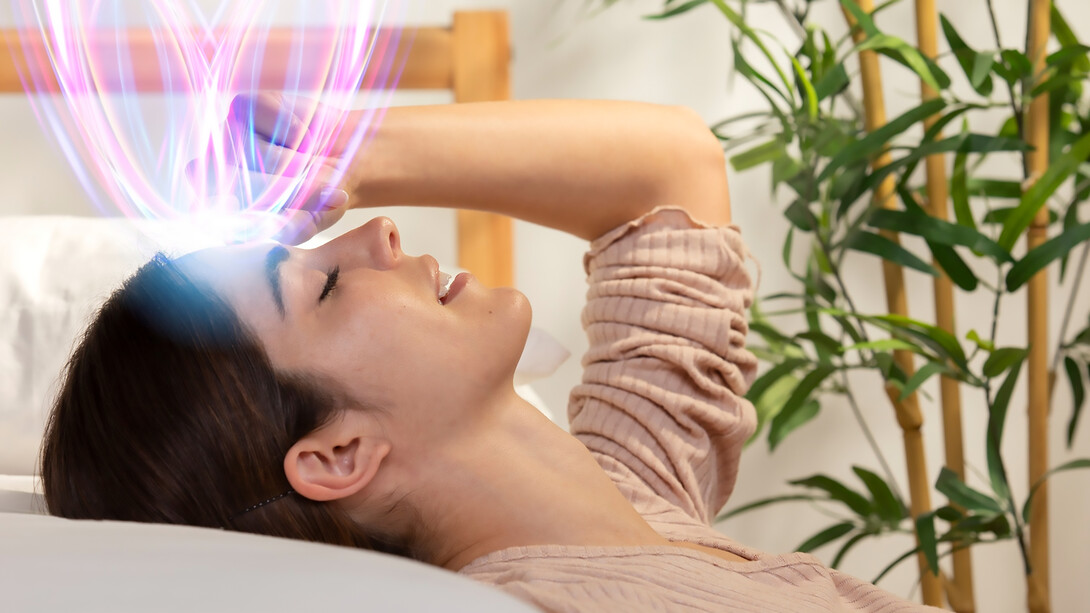 Experience the transformative healing process with a serene side-view smiley woman, promoting stress reduction and nurturing the mind-body connection