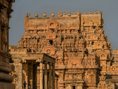 Long range view of the Thanjavur Great Living Chola Temple, Tamil Nadu, India