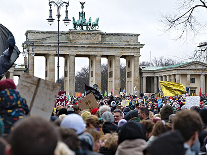Demonstration for democracy at Pariser Platz in Berlin opposing the far-right AfD party in Germany