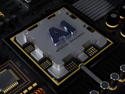 A computer processor with "AI" lettering, representing memory formation, artificial intelligence (AI), and quantum computing