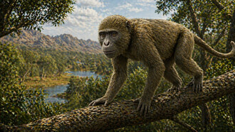 Masripithecus moghraensis è un primate vissuto tra 17 e 18 milioni di anni fa nel Miocene inferiore, noto grazie a resti fossili come mandibole e denti scoperti nel nord dell’Africa. Qui un'ipotetica ricostruzione grazie all'ausilio dell'IA