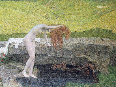 “Vanity”. Otherwise Vanity is a deadly sin Segantini demonstrates that Eros, Female Body and Beauty are linked with the Nature. As painting is a perfect example of pointillized colours, Giovanni Segantini