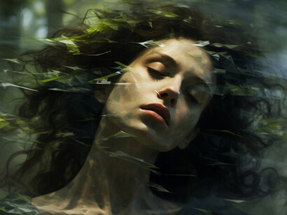 Vibrant digital art portrait captures the essence of an adult woman, merging realism with imagination to evoke