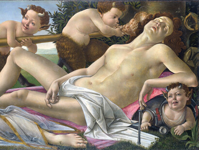 Sandro Botticelli, Venus and Mars, detail, c. 1485. Tempera and oil on panel, 69.2 x 173.4 cm. National Gallery, London