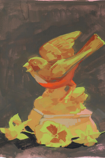 Rachel Gregor, Figurine with cut flowers, 2024. Courtesy of Hashimoto Contemporary