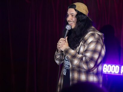 Rene Fuentes performing in the Brooklyn, NY, USA, spring 2024, photo by Kaelab Williams