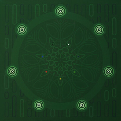 Dodecad #7, housepaint and acrylic on canvas 120 x 120cm, Mark Weighton, 2015