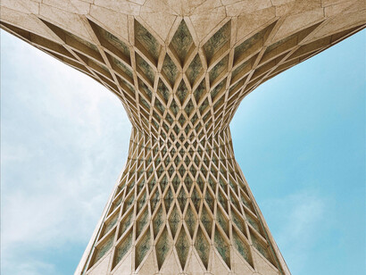 A low angle view of the Azadi Tower, Teheran, capital city of Iran