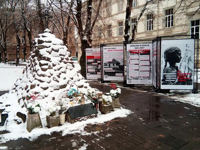 The unpunished genocide of the Ukrainians repeating itself, exhibition view. Courtesy of Museum of occupations and freedom fights