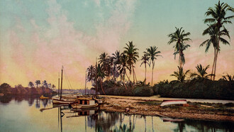 "On the Miami River," photochrom print (1900) of the Miami River, Florida, USA