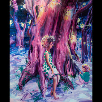 Hilary Doyle, Venus and Cupid, 2023, acrylic on canvas, 48x60 inches. Courtesy of the artist and Dinner Gallery, NYC