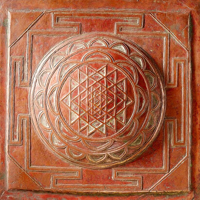 Copper yantra meditation plaque, India, 1801-1900