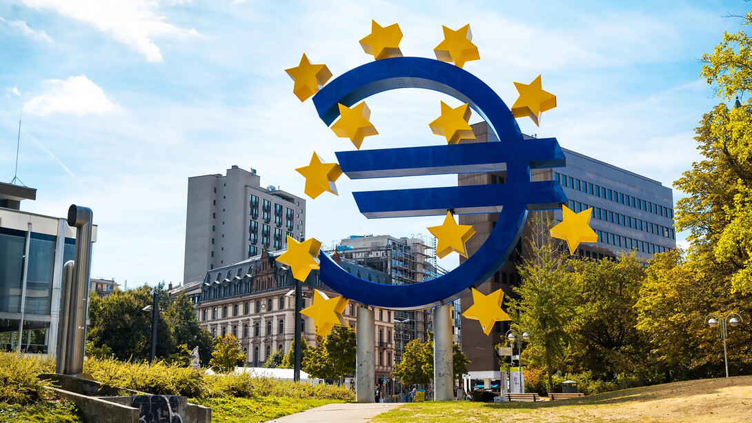 The Euro sculpture located in downtown Frankfurt, Germany, serves as a prominent landmark representing the city's financial significance and European unit