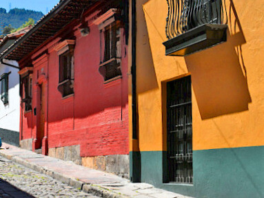 Cobblestone pathways weave through the neighbourhood, leading to hidden gems and delightful surprises around every bend in Bogotá, Colombia