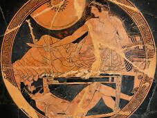 Achille guarda il corpo di Ettore. Tondo da una figura rossa attica, 490-480 a.C., museo del Louvre, Parigi