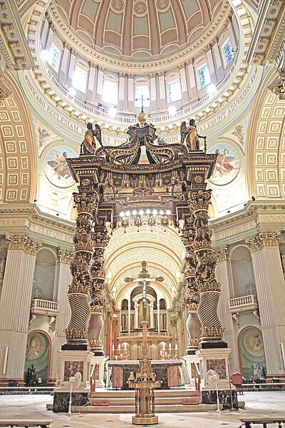 Built in the late 19th century, this cathedral is a scale replica of St. Peter's Basilica in Rome. Under its dome is a copy of Bernini's baldachin, Italy