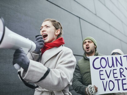 People at a pro-vote demonstration
