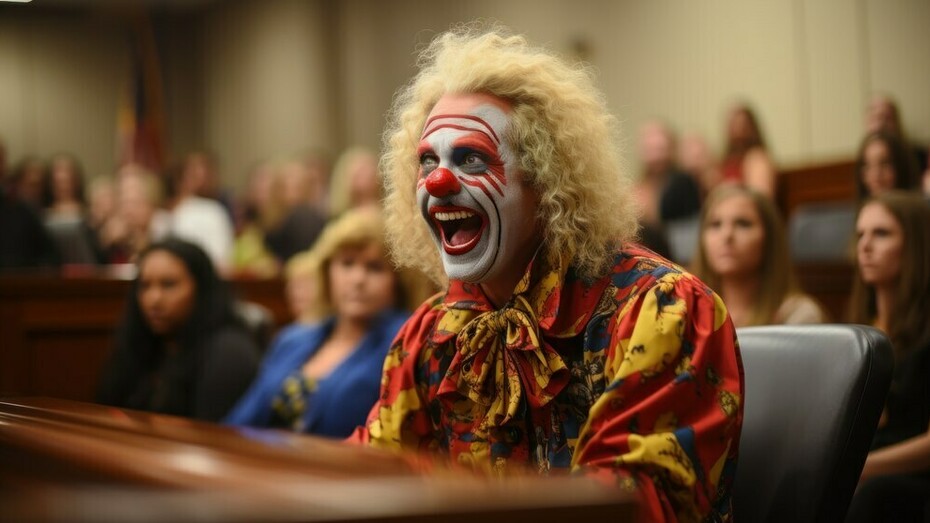 A man dreesed as clown talking in congress