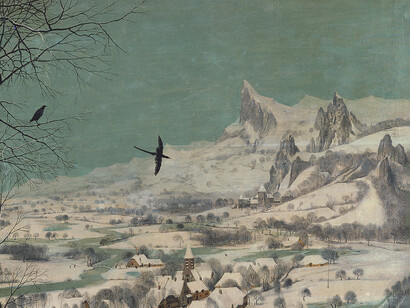 Brueghel il Vecchio, Cacciatori nella neve, particolare