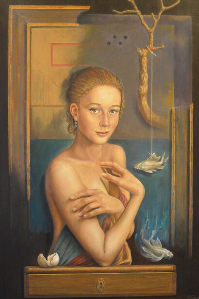 Rolando Cubero; Silencio y recato. Óleo sobre tela, 2021 (detalle)
