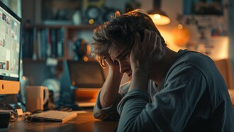 A young man burdened by deadlines, capturing the reality of normalised burnout