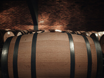 A collection of barrels is stored in a room at Vale dos Vinhedos, Brazil