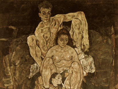 En «La familia» (1918), Egon Schiele se pintó a sí mismo, a su esposa y al niño que esta esperaba poco antes de morir ambos a causa de la epidemia de influenza