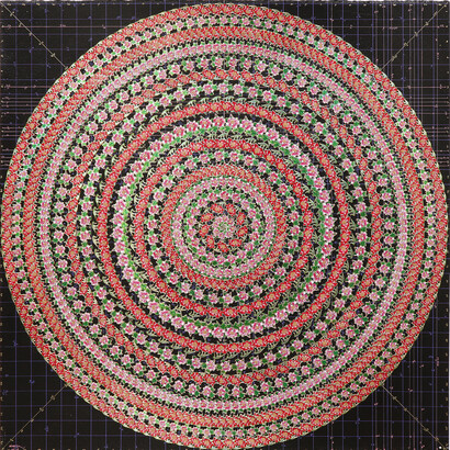 Gonkar Gyatso, 1,036 Prayers, 2015, mixed media collage on paper, 76.5 x 76.5 cm. Courtesy the artist and Galleria Mimmo Scognamiglio, Milan