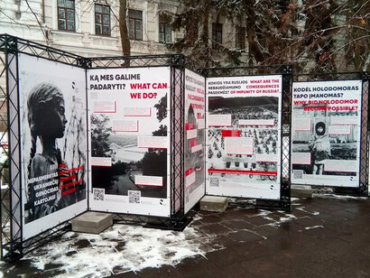 The unpunished genocide of the Ukrainians repeating itself, exhibition view. Courtesy of Museum of occupations and freedom fights