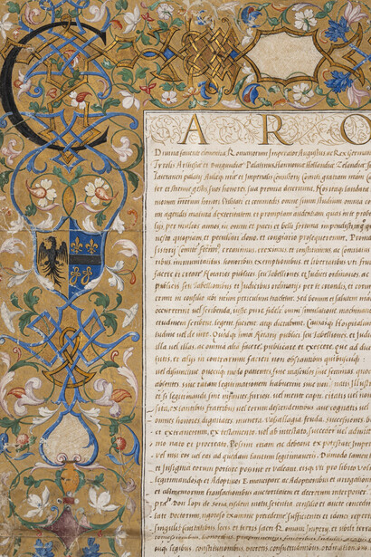 Nombramiento de dignidad imperial como embajador del rey y emperador Carlos V en la persona de don Lope de Soria (detalle), 1535. Cortesía del Museo de Bellas Artes de Bilbao