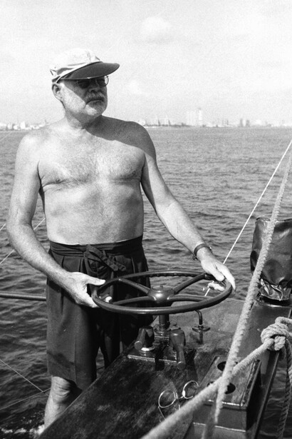 Ernest Hemingway sailing his beloved boat, Pilar, in Cuba