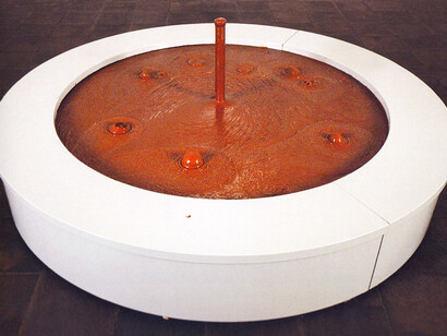 Helen Chadwick, Cacao, 1994, Chocolate, aluminium, steel, electrical apparatus, 300 (diameter) x 85 cm, As installed at Serpentine Gallery, London, 1994, Courtesy The Estate of Helen Chadwick and Momart Ltd, London