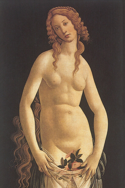 Sandro Botticelli, Venus pudica, 1495. Tempera on wood, 148 x 62 cm. Private collection, Geneva