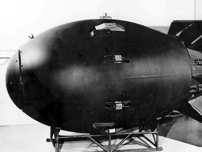 A large casing containing an atomic bomb designed by the Soviet Union