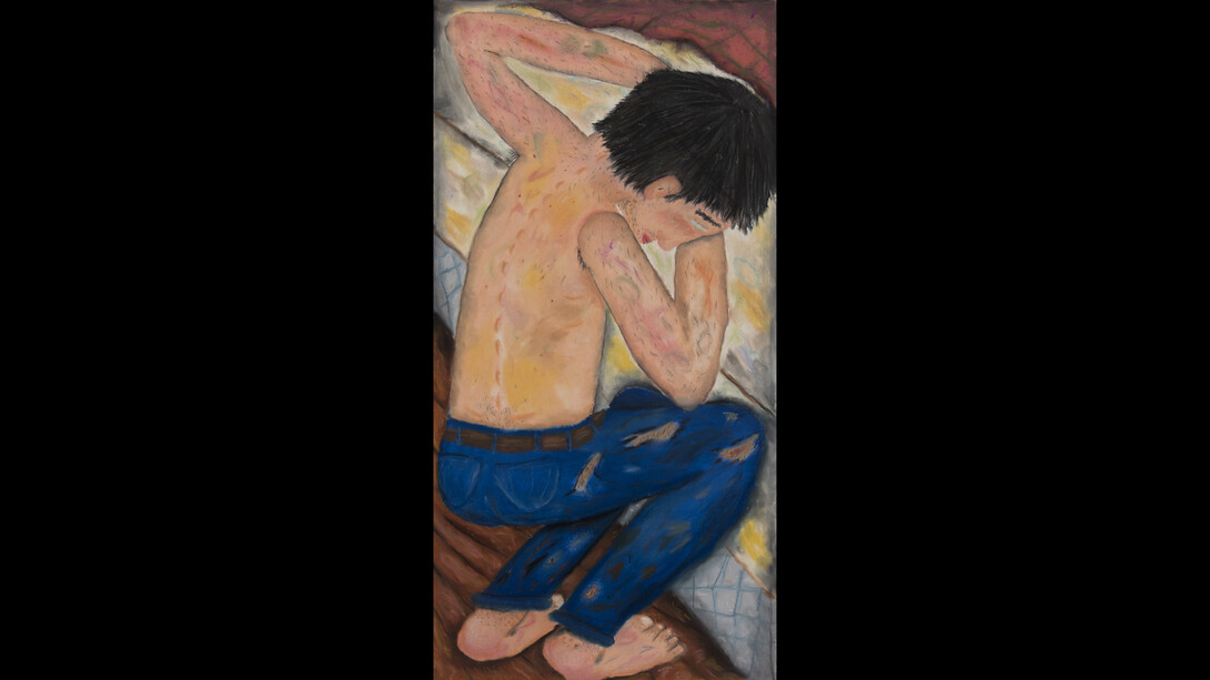 Respiras solo cuando estás en la almohada, 2019. Pastel chalk on paper,100 x 50 cm. © Ulises Mazzucca. Courtesy of Isabel Croxatto Galería