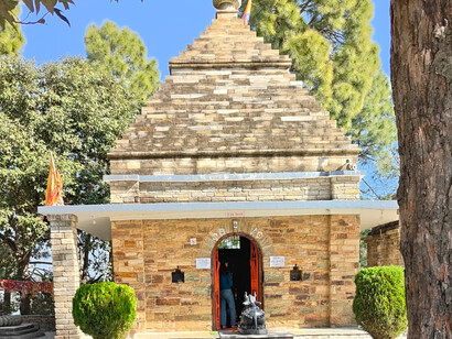 Exterior view of Kasar Devi Temple's new addition, built by the Birla Group perched on the hilltop, India