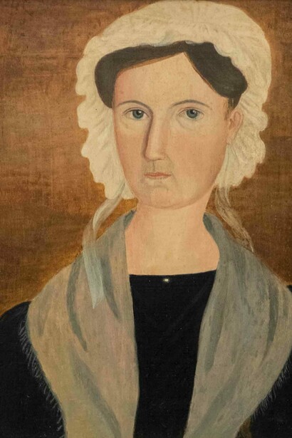 Deborah Goldsmith Throop, Portrait of Lucretia Goldsmith Boon, aister of the artist, 1829. Courtesy of American Folk Art Museum